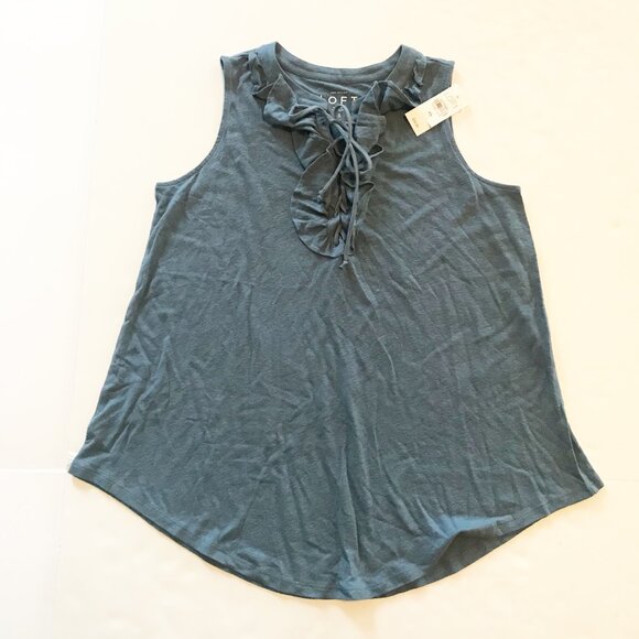 LOFT NWT Blue Ruffle Lace Up Shell Tank Top Blouse Womens XS - Picture 3 of 9